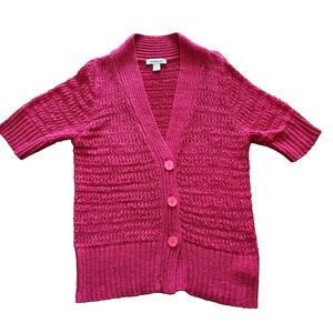 Coldwater Creek Womens Pink Short Sleeve Button Front Knit Cardigan Sweater L 14